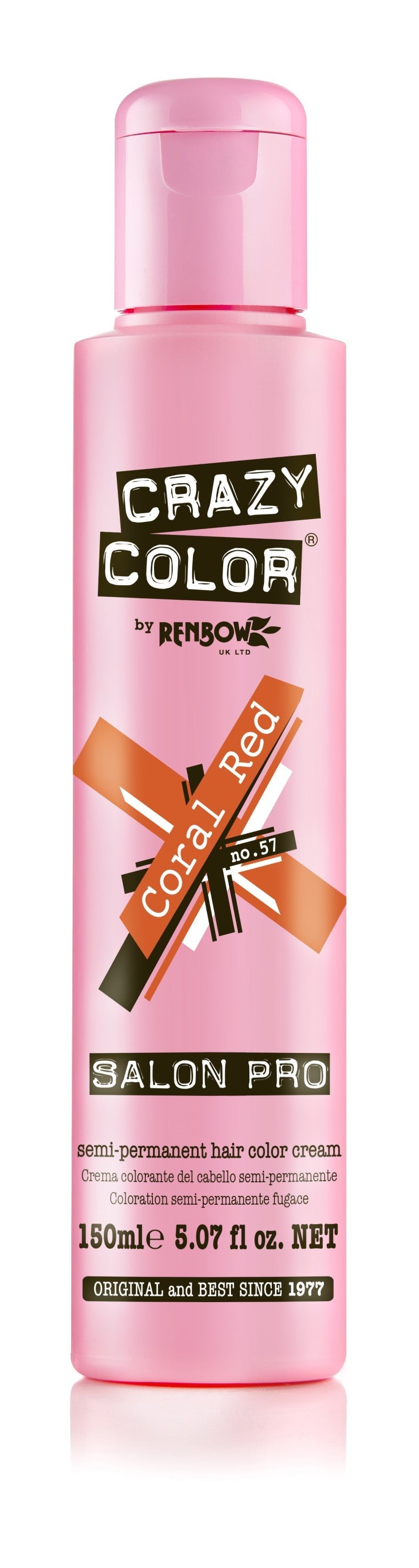 Crazy Color Semi-Permanent Hair Color Cream - Coral Red No. 57 (150ml)