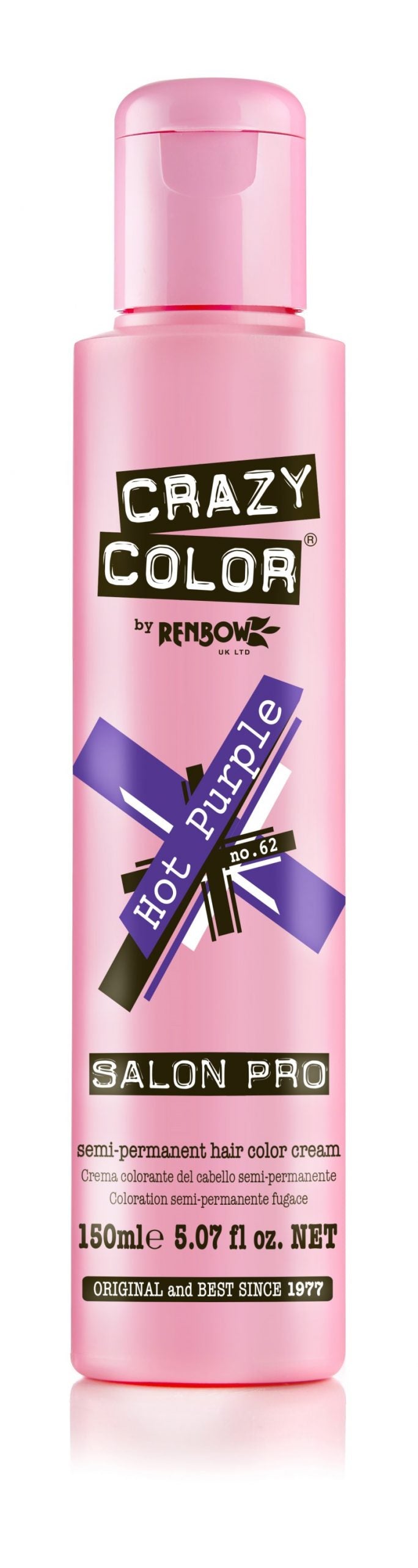 Crazy Color Semi-Permanent Hair Color Cream - Hot Purple No. 62 (150ml)