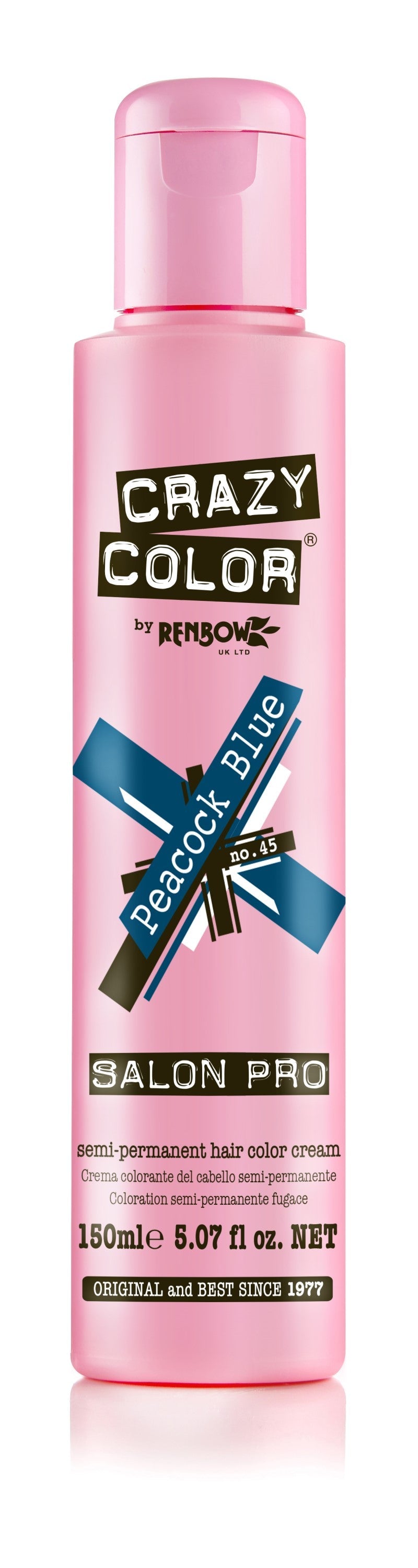 Crazy Color Semi-Permanent Hair Color Cream - Peacock Blue No. 45 (150ml)
