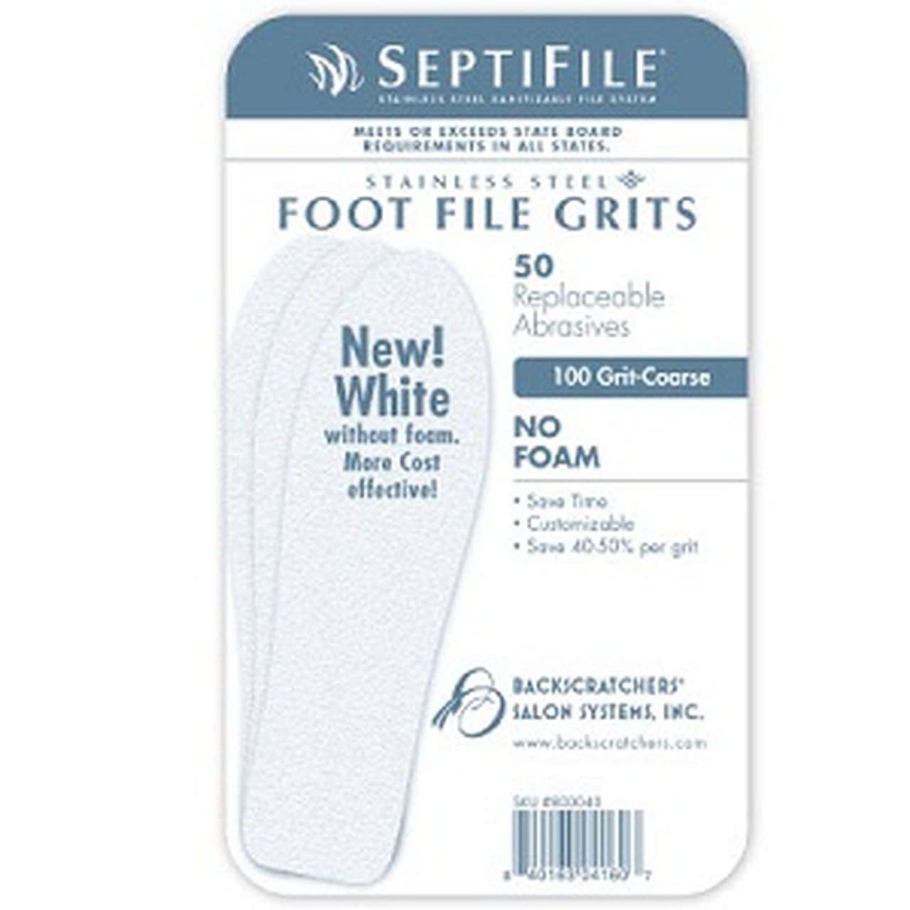Backscratchers SeptiFile Foot File White 100 Grit (50 Count)