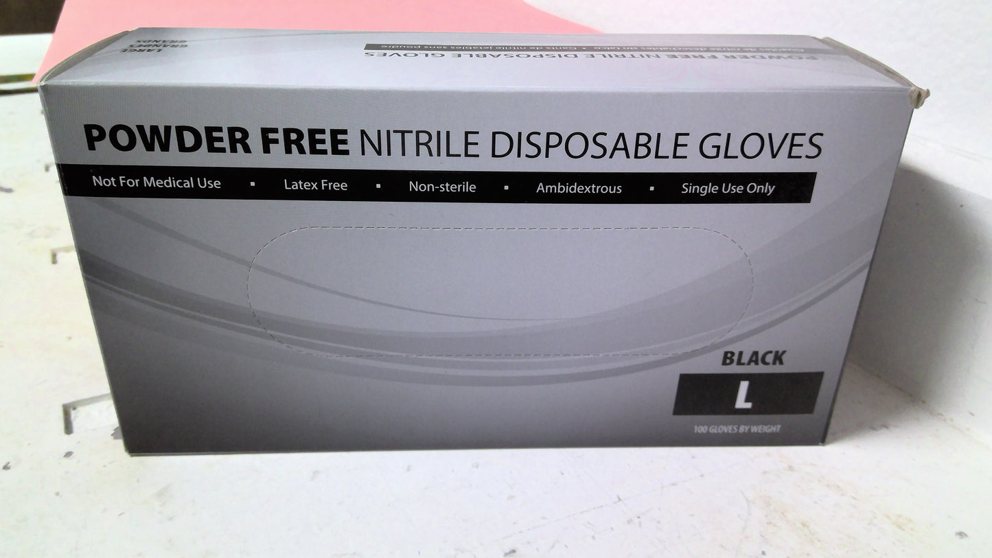 Nitrile Powder Free Disposable Gloves Large Black 10/100