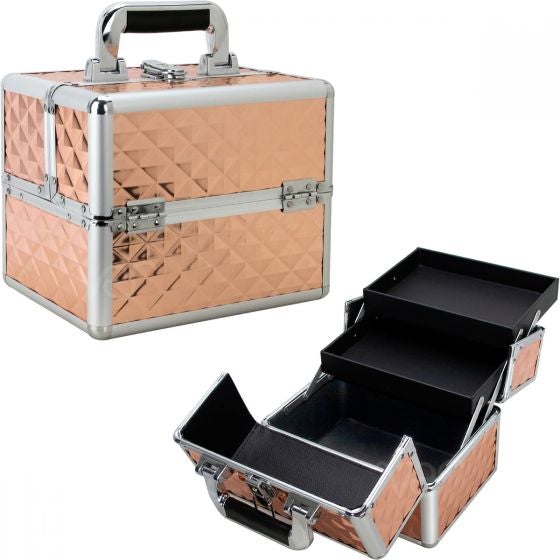 Rose Gold Diamond 2-Tiers Extendable Trays Makeup Train Case