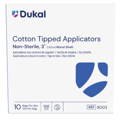 Dukal Non-Sterile Cotton Tipped Wood Applicators, 3"