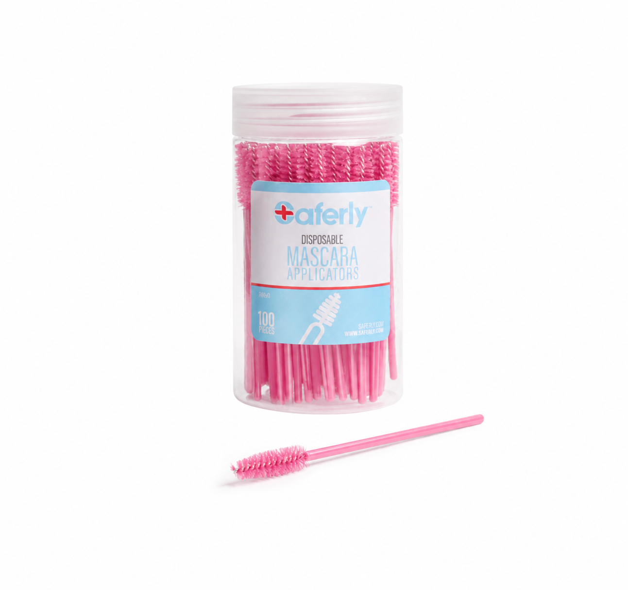 Saferly Disposable Mascara Applicators — Tub Of 100 (PINK)