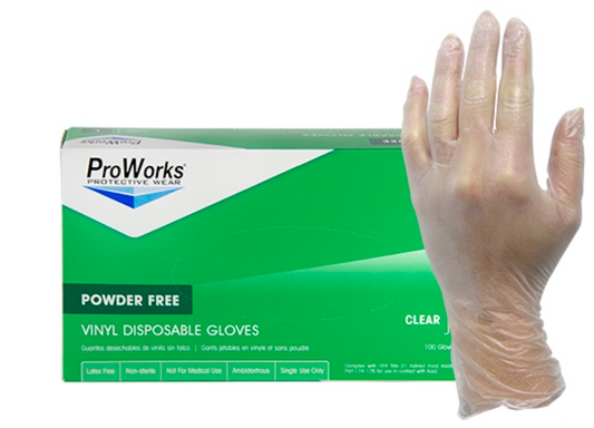 ProWorks Powder Free Vinyl Disposable Gloves Clear XL