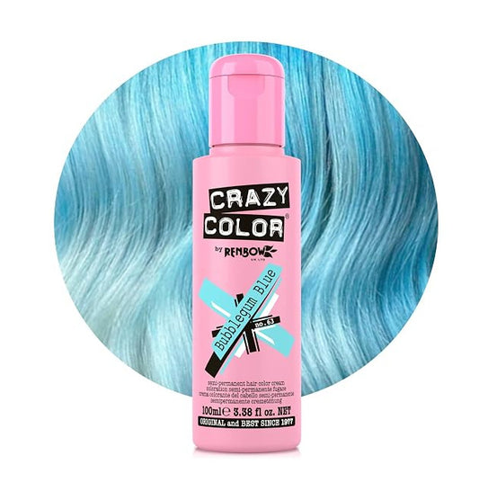 Crazy Color Semi-Permanente Hair Color Cream 63 Bubblegum Blue 100ml (3.38floz)