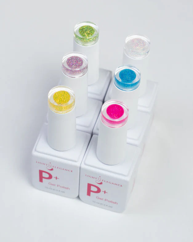 Light Elegance P+ GLITTER GEL POLISH PACK: Spring 2024 Happy Vibes Collection (6) 10 ml P+ Glitter Gel Polishes