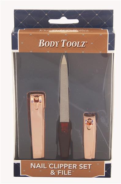 Body Toolz Rose-Gold 3-Piece Toenail Clipper Set & File