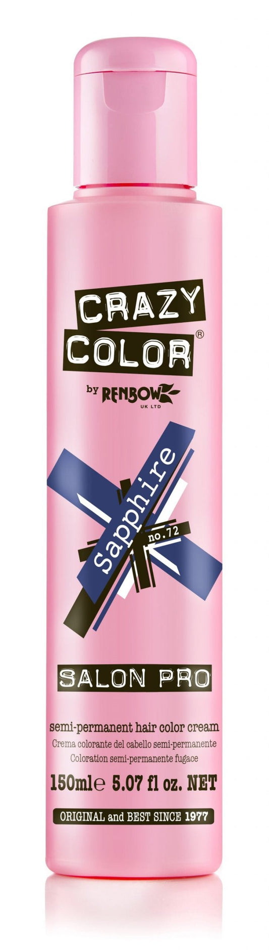 Crazy Color Semi-Permanent Hair Color Cream - Sapphire No. 72 (150ml)