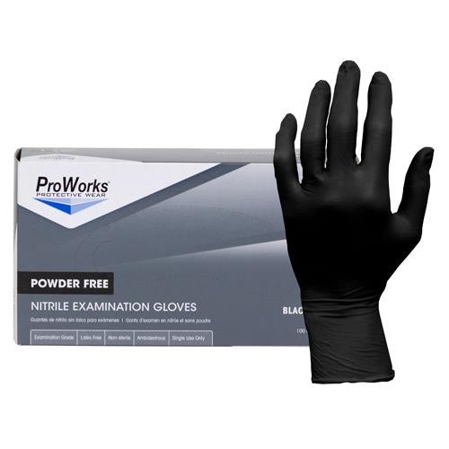 Proworks Black Nitrile Powder Free Examination Grade Gloves