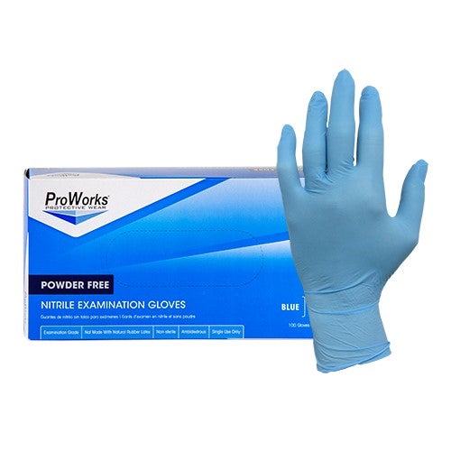 ProWorks® Blue Nitrile Exam Powder Free Disposable Gloves, 5 mil (GL-N106F, 100 Count)