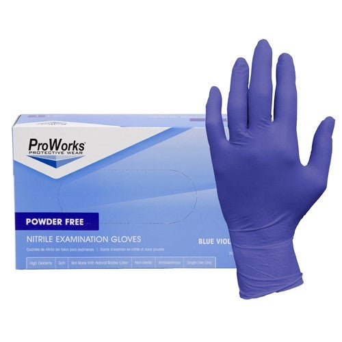 ProWorks® Blue-Violet Nitrile Exam Gloves, Powder Free 200 Count