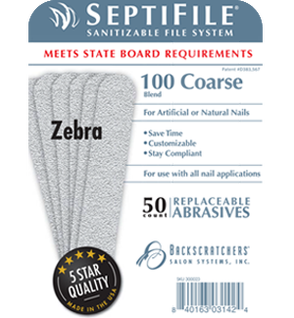 Backscratchers SeptiFile Zebra 100 Grit (50 Count)
