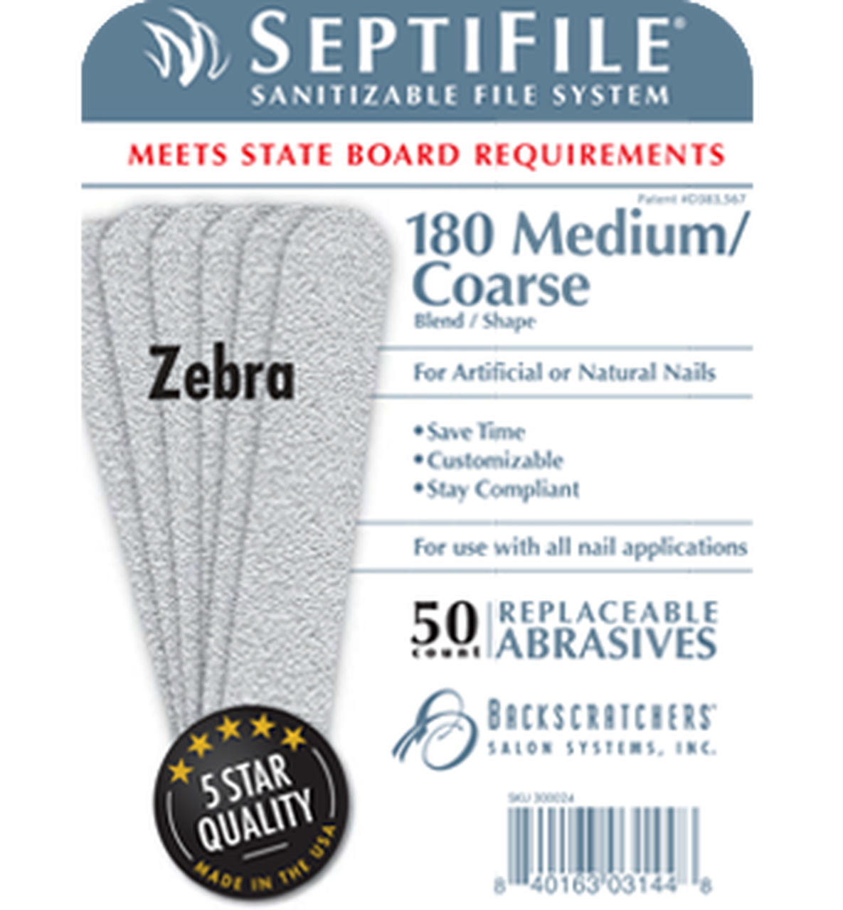 Backscratchers SeptiFile Zebra 180 Grit (50 Count)