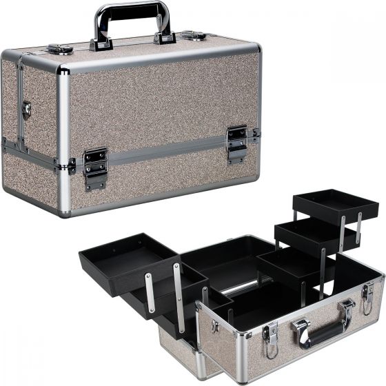 Glitter 6-Tiers Accordion Trays Professional Cosmetic Makeup Train Case
