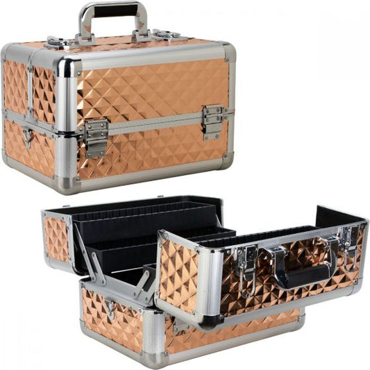 Rose Gold Diamond 4 Extendable Trays Professional Cosmetic Makeup Case With Dividers