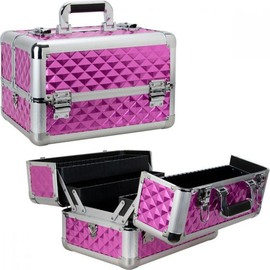 Magenta Diamond 4 Extendable Trays Professional Cosmetic Makeup Case With Dividers