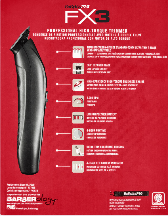 BaByliss PRO FX3 Red Hair Clipper + Babyliss FX3 Trimmer COMBO