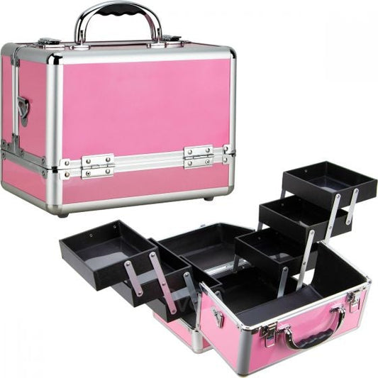Pink Matte 3-Tiers Cantilever Trays Makeup Case